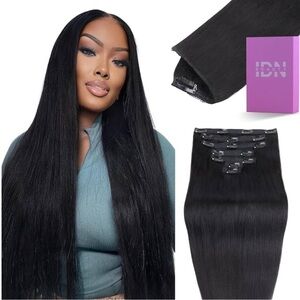 16” Natural Black Straight Human Hair Clip In Extensions 120g 7pcs #RB3